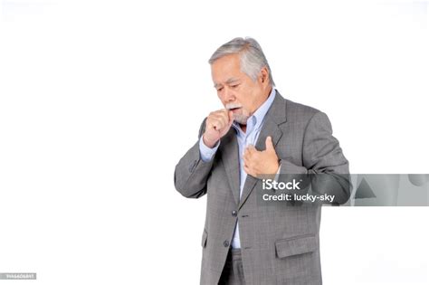 Business Asian Elderly Men Wearing Suit Health Problems Old Man Cough