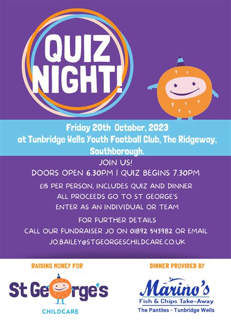 Quiz Night Fundraiser 20th October 2023 St Georges Childcare
