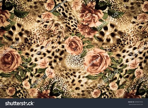 Texture Of Print Fabric Striped Leopard And Flower For Background