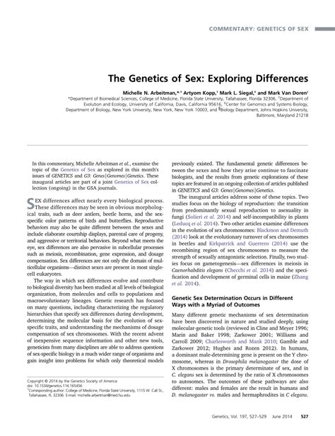 Pdf The Genetics Of Sex Exploring Differences