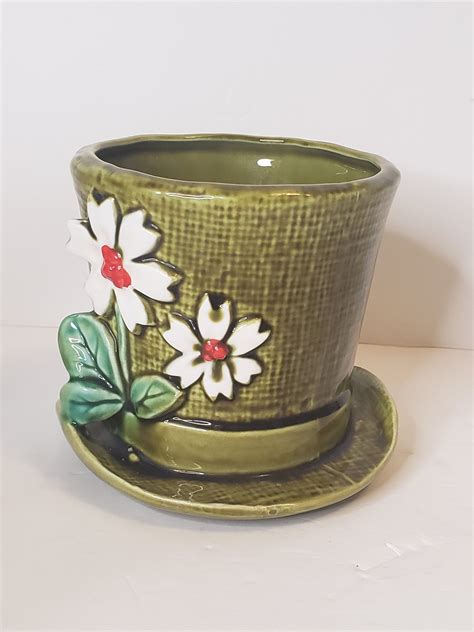 Leftons Japan Vintage 1960s Green Top Hat Planter Vase Etsy Red