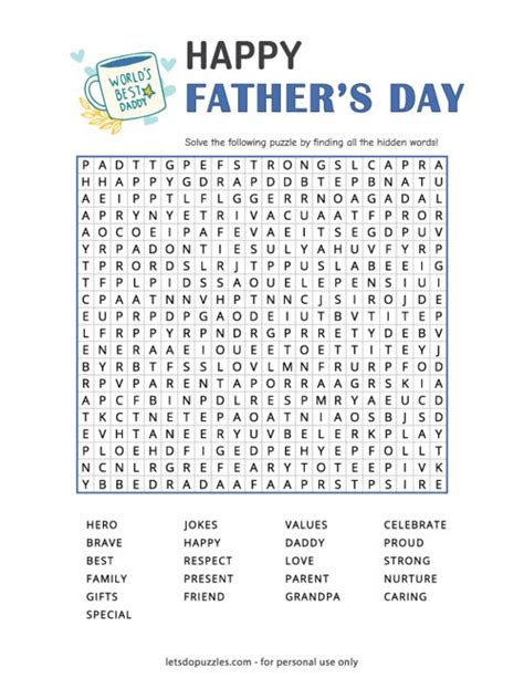 Fathers Day Word Search Printable