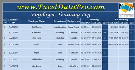 Download Employee Training Log Excel Template Exceldatapro Employee