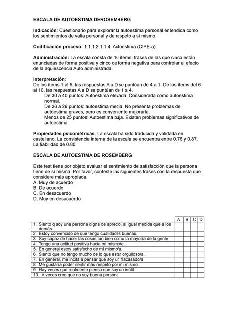 Escala De Autoestima De Rosenberg