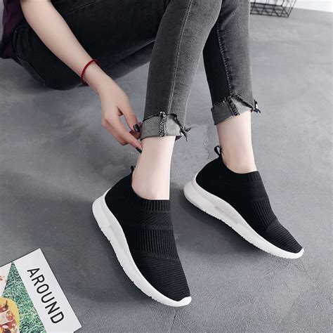 Breathable Air Mesh Sneakers Women 2019 Spring Summer Slip On Platform Knitting Flats Soft