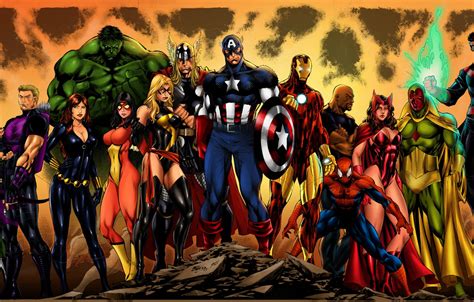 Wallpaper Hulk Iron Man Captain America Thor Black Widow Spider