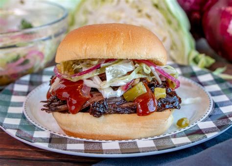 Bbq Brisket Sandwich With Tangy Pickle And Onion Slaw Martins Famous