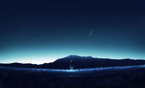 Wallpaper Anime Landscape Night Girl Falling Star Sky