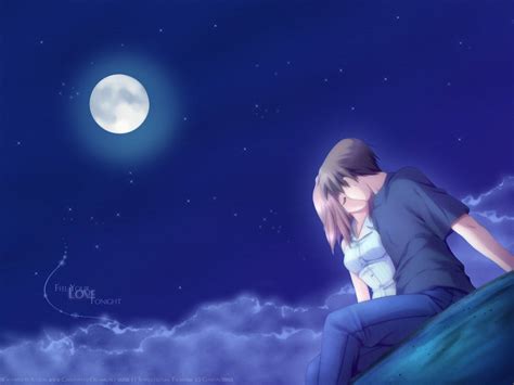 Download Anime Love Kissing At Night Wallpaper