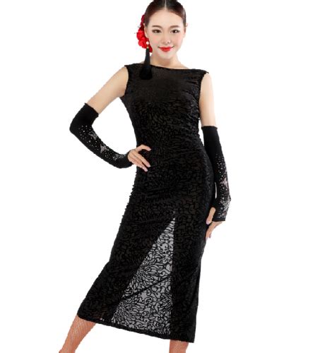 Womens Long Sexy Lace Latin Dance Dress Black