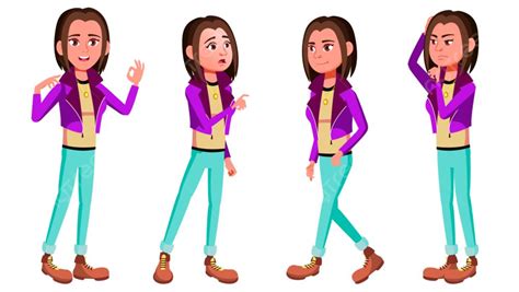 Teen Girl Poses Set Vector Pose Teenage Poster Png And Vector With