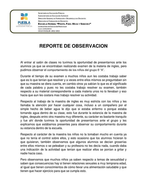 Reporte De Observacion By Carmencita Marquez Issuu