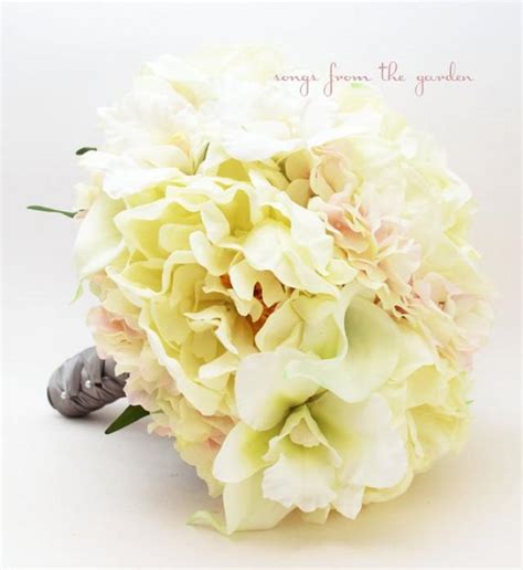 Bridal Bouquet Real Touch Peonies Calla Lilies Orchids Hydrangea Ivory
