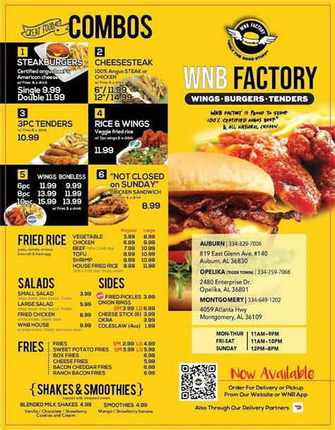 Menu At WNB Factory Wings Burger Restaurant Montgomery