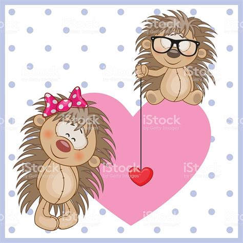 Two Hedgehogs On A Background Of Heart Hedgehog Illustration Vector Art