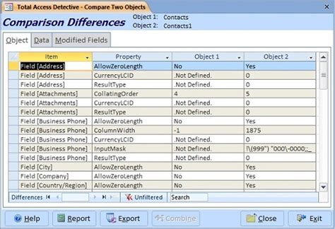 Compare Two Microsoft Access Tables For Design And Data Differences In