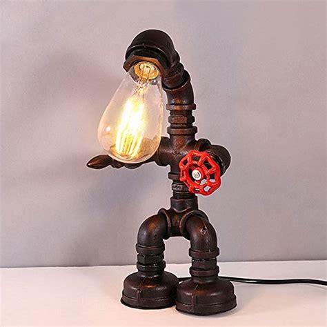 Frideko Vintage Table Lamp Retro Industrial Iron Water Pipes Robot