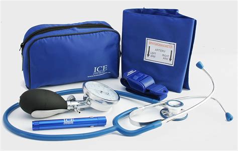 Blue Aneroid Blood Pressure Sphygmomanometer Monitor Stethoscope Pen