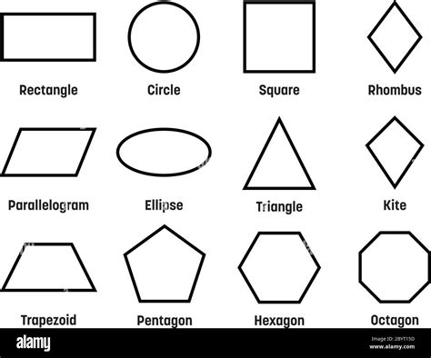 Geometric Shapes With Labels Set Of 12 Basic Shapes Simple Flat