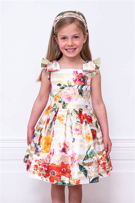 Gold Stripe Floral Party Gown Designer Childrenswear