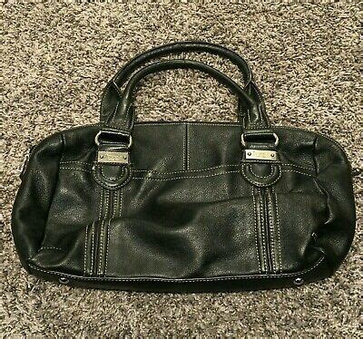 Tignanello Black Genuine Leather Handbag Double Handle Satchel Zipper