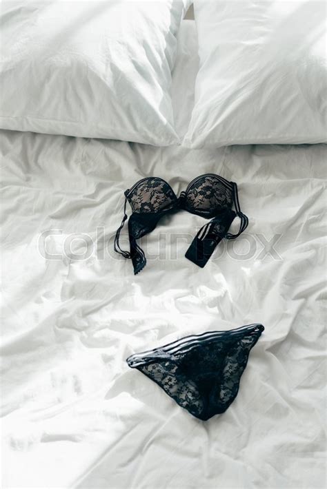 Sexy Black Lace Bra And Panties On Bed Stock Image Colourbox