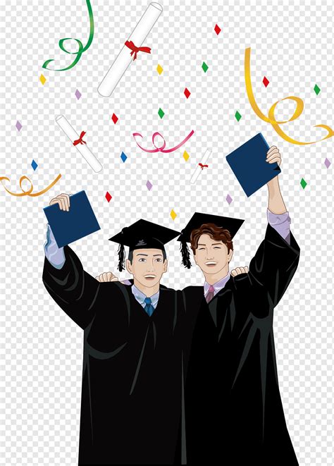 Two Fresh Graduates Illustration Hat Academic Dress Bachelors Degree