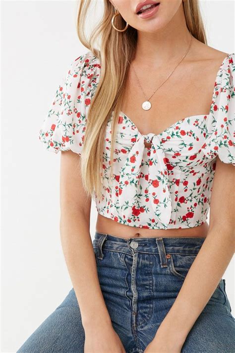 Floral Print Crop Top Forever Crop Top Outfits Cute Casual