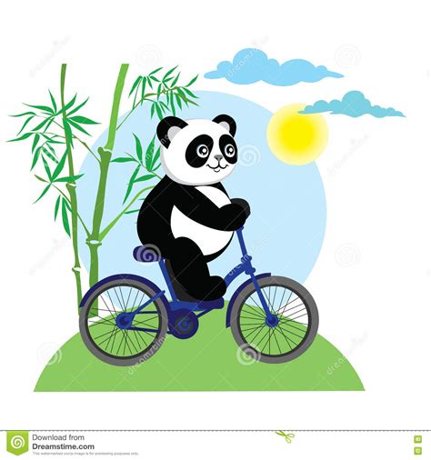 Funny Panda Bear On Bike Stock Vector Illustration Of Happy 74690331