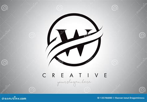 W Letter Logo Design With Circle Swoosh Border And Creative Icon Design
