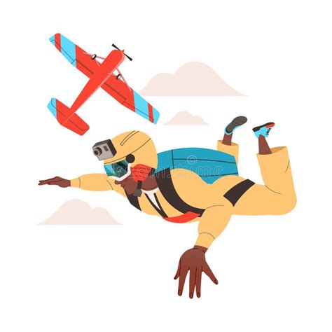 Man Character Skydiving Falling Down With Parachute Vector Illustration