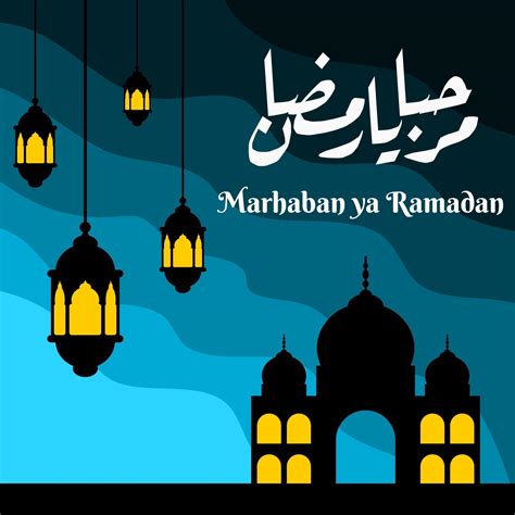 Marhaban Ya Ramadhan Banner With Calligraphy Mosque On Pastel Color