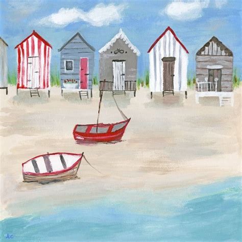Illustrative Beach Huts Printed Canvas Art By Arthouse Seaside Art Beach Art Beach Painting