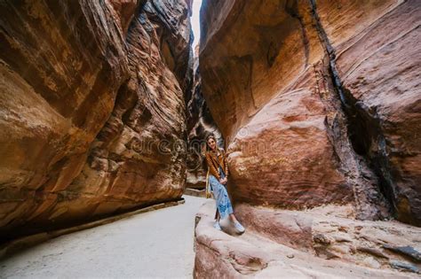 Young Woman Posing In The Lost City Of Petra Jordan Stock Image