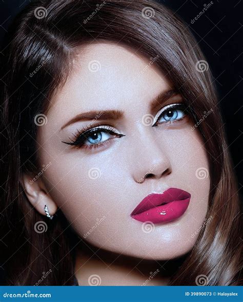 Stylish Brunette Model With Perfect Skin Bright Lips Stock Image
