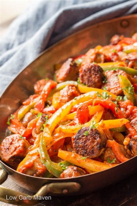 Add the sausages and cook until brown on both sides, about 7 to 10 minutes. Italian Sausage, Peppers and Onions with Sauce | Low Carb ...