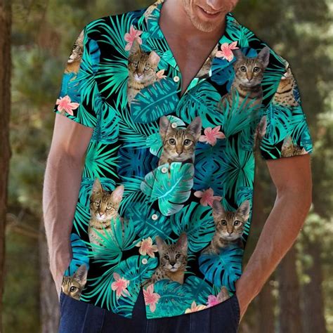 We have new hawaiian shirts for men added to the site every day so don't miss an interesting item. Tropical cat and flower hawaiian shirt