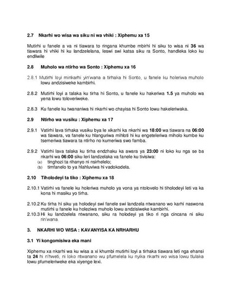 Summary Of The Basic Conditions Of Employment Act Xitsonga Document