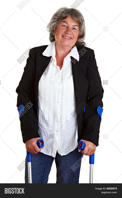 Disabled Woman Crutches Image And Photo Bigstock