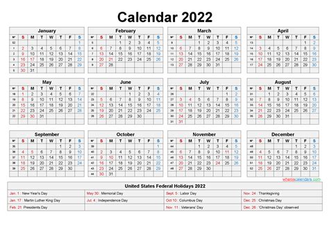 Year 2021 Calendar 2022 Printable With Holidays Images Printable