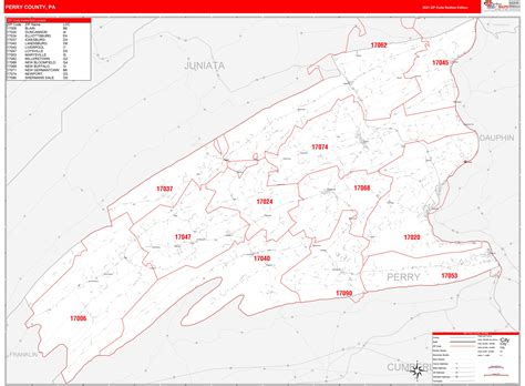 Perry County Pa Zip Code Wall Map Red Line Style By Marketmaps Mapsales