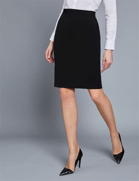 Black Stretch Twill Pencil Skirt Hawes And Curtis