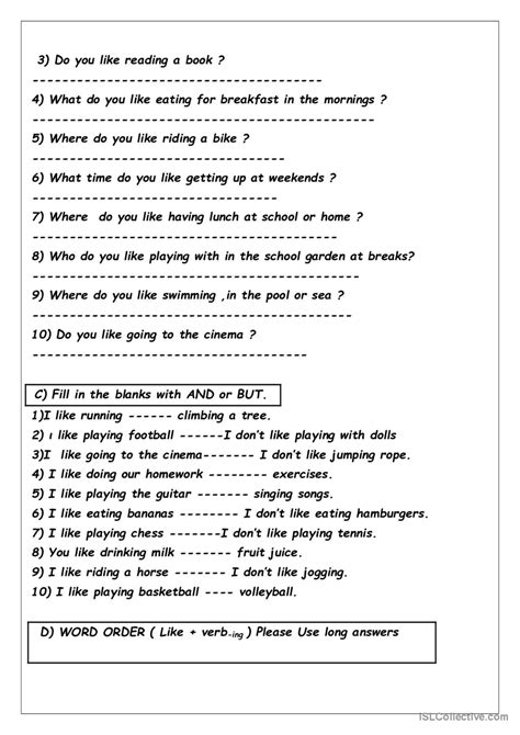 Like Verb Ing English Esl Worksheets Pdf And Doc