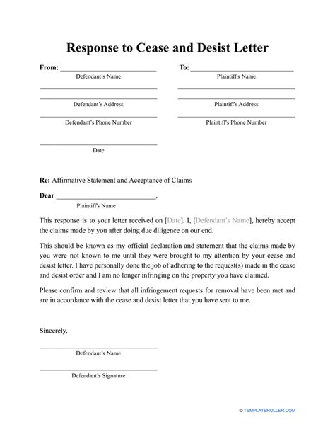 Response To Cease And Desist Letter Template Fill Out Sign Online And Download Pdf