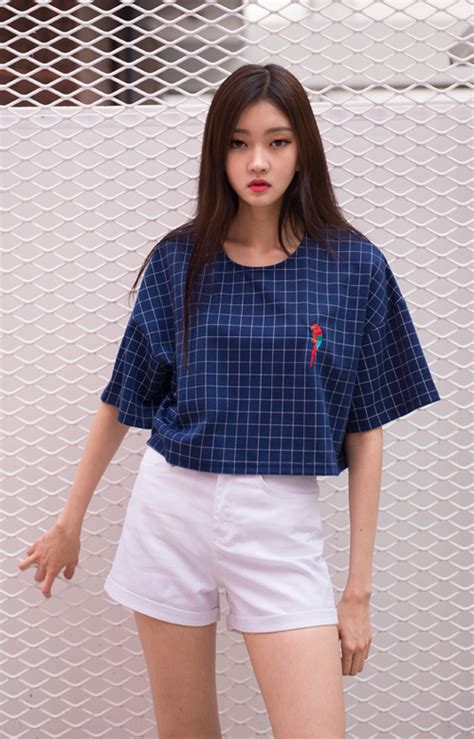 Mixxmix Graph Check With Parrot Detail Crop Top Kstylick Latest Korean Fashion K Pop