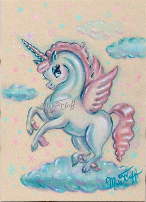 Original Baby Unicorn Pegasus On A Cloud Framed Watercolor By
