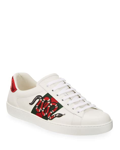 Gucci New Ace Mens Snake Sneakers White Neiman Marcus