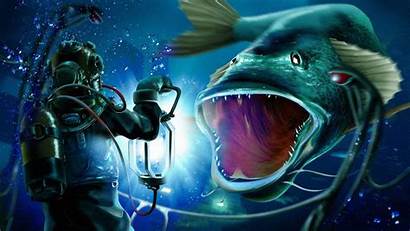 Fantasy Underwater Monster Diver Horror Dark Ocean