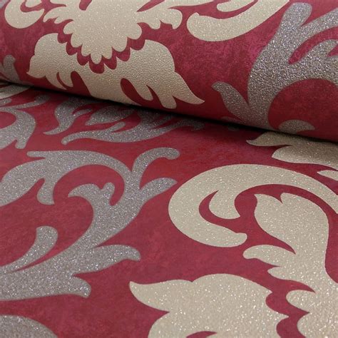 Pands Carat Red And Gold Glitter Wallpaper Damask Stripe