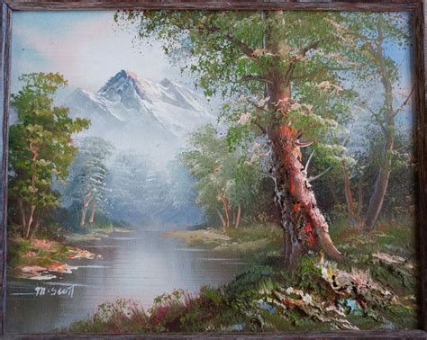 Mscott Original Framed Oil Painting On Canvas Mountain River Etsy